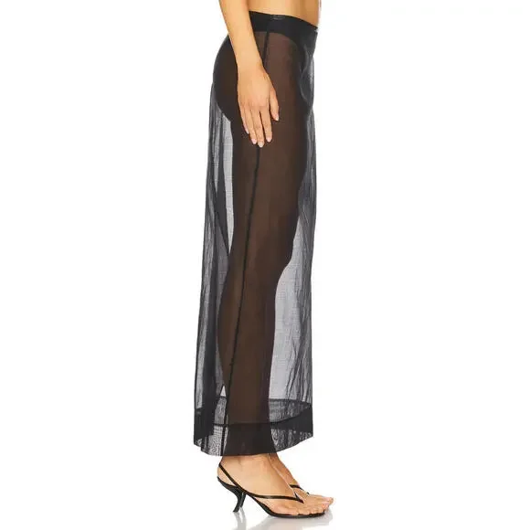 Revolve St. Agni Sheer long Leather Trim Skirt black size XXS NWT $429msrp